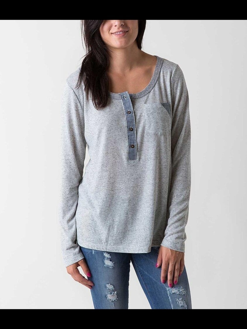 BKE Heathered Grey Nubby Henley Top